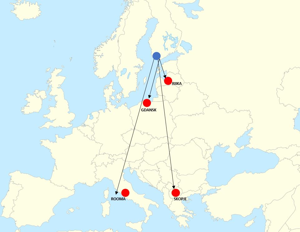 Suorat lennot Turusta Eurooppaan 2023 - Euroopan lentokentät